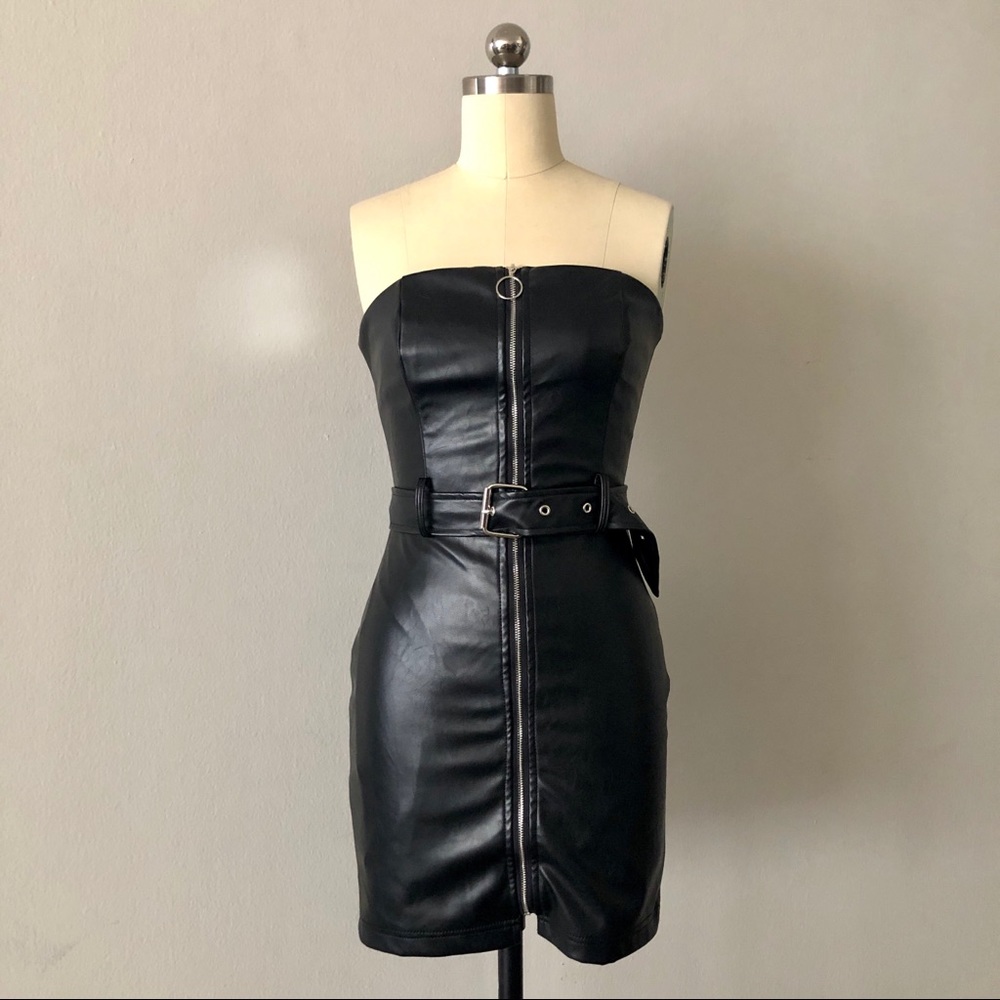 Belt Faux Leather Dress - Picture 1 of 3